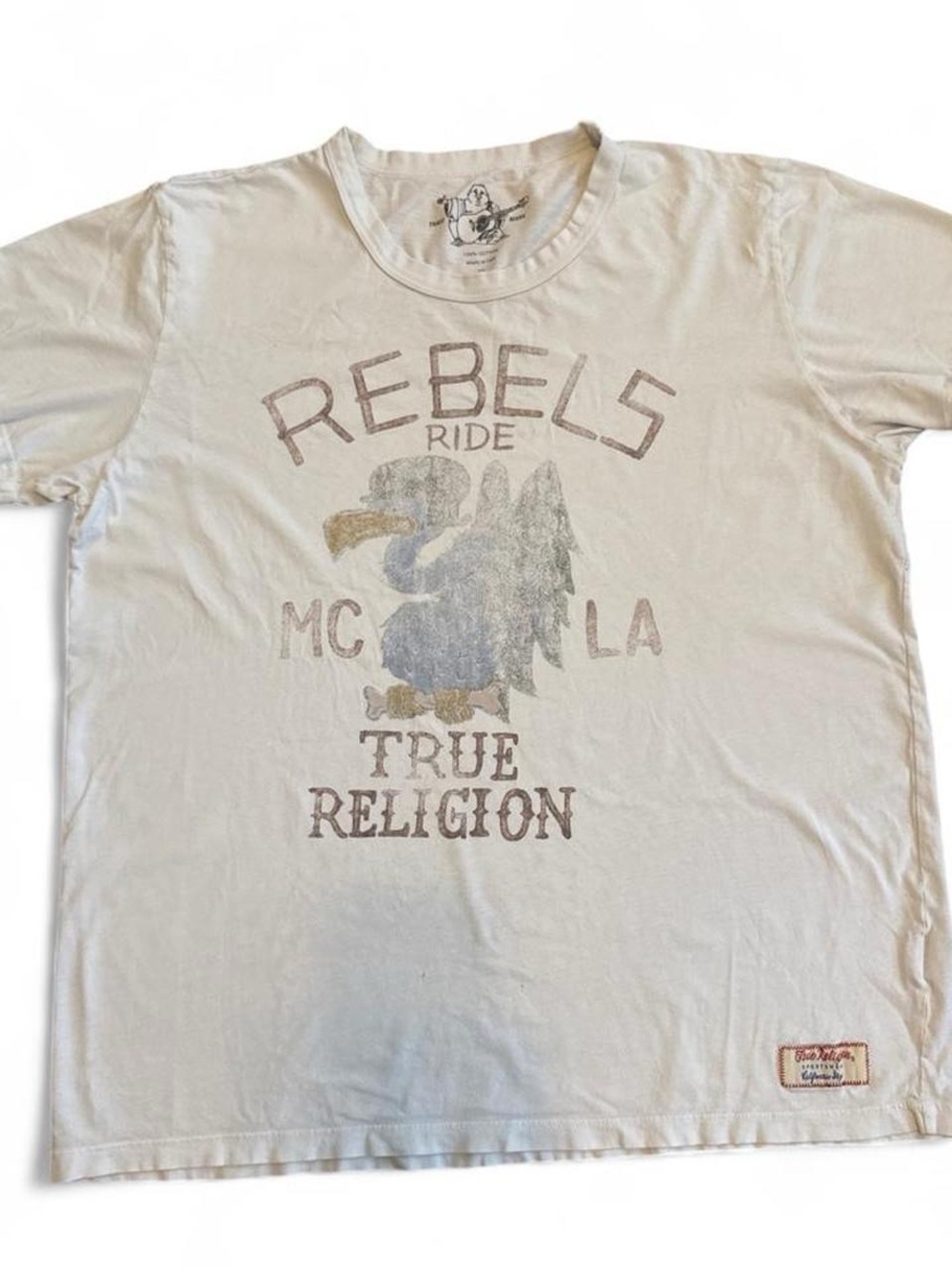True Religion Vintage White Graphic 'Rebels Ride' Tee
